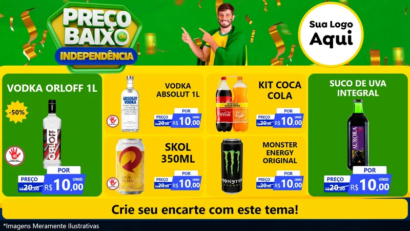 Modelo de TV para TV Horizontal com o tema Preço Baixo de Independência para Distribuidora de bebidas