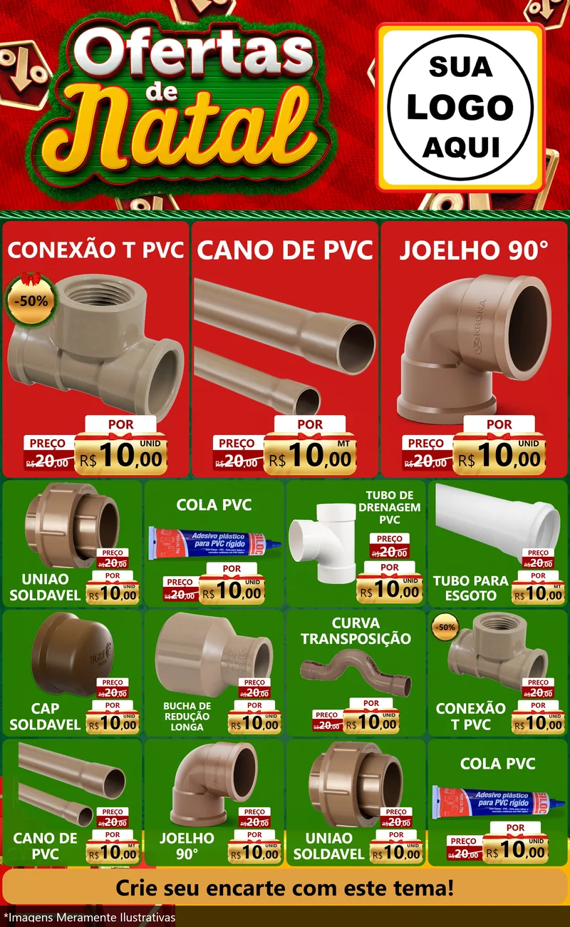 Modelo de Encarte para Encarte Grande com o tema Ofertas de Natal para Tubos e conexões