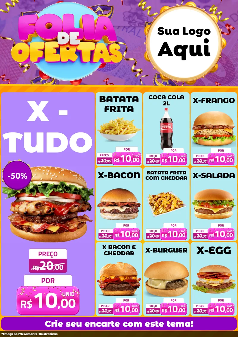 Modelo de Encarte para Encarte A4 Vertical com o tema Folia de Ofertas para Hamburgueria