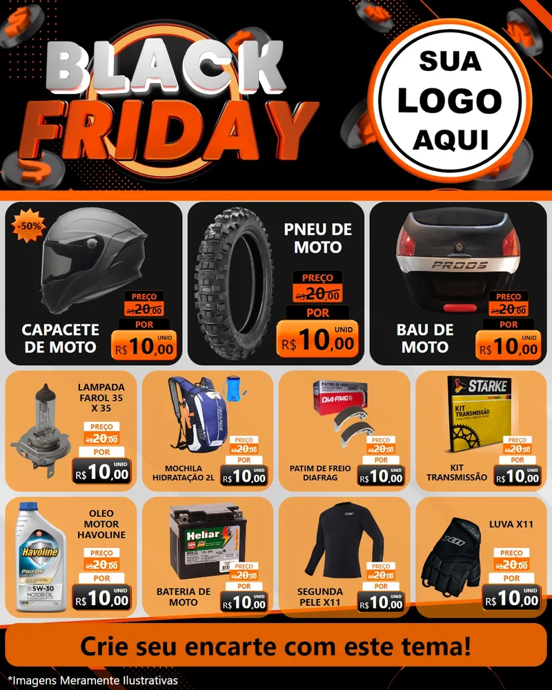 Modelo de Rede Social para Feed Instagram com o tema Black Friday para Moto peças