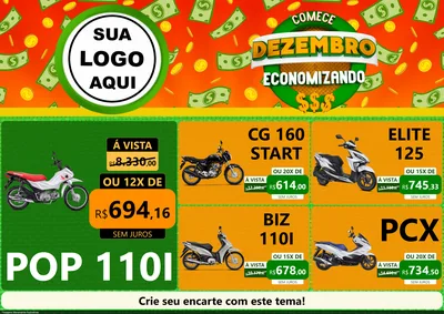Modelo de Encarte para Encarte A4 Horizontal com o tema Comece Dezembro Economizando para Concessionaria de Motos