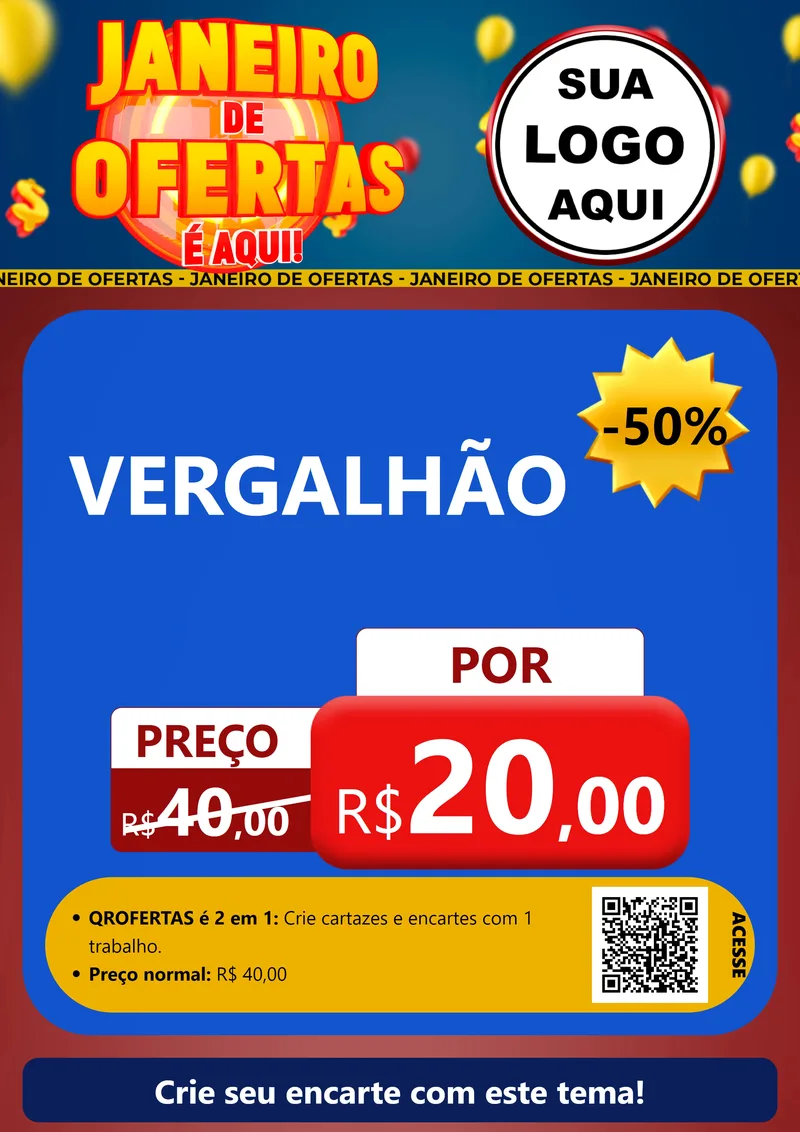 Modelo de Cartaz para Cartaz A4 Vertical com o tema Janeiro de Ofertas É Aqui! para Ferragens