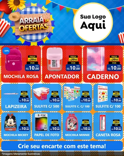 Modelo de Rede Social para Feed Instagram com o tema Arraiá de Ofertas para Papelaria