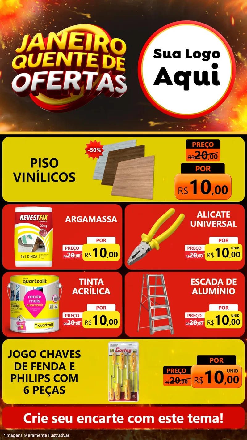 Modelo de TV para TV Vertical com o tema Janeiro Quente de Ofertas para Material para Construção