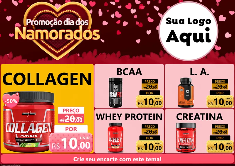 Modelo de Encarte para Encarte A4 Horizontal com o tema Promoção Dia Dos Namorados para Suplementos alimentares