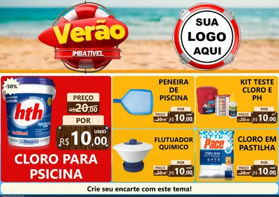 Modelo de Encarte para Encarte A4 Horizontal com o tema Verão Imbatível para Produtos para Piscina
