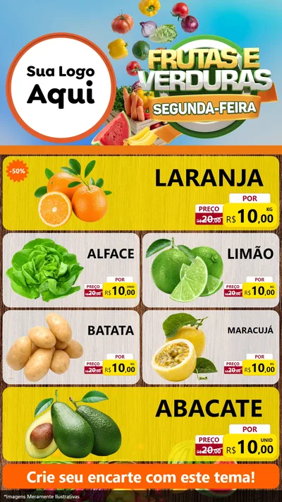 Modelo de TV para TV Vertical com o tema Frutas e Verduras Segunda-feira para Hortifrúti