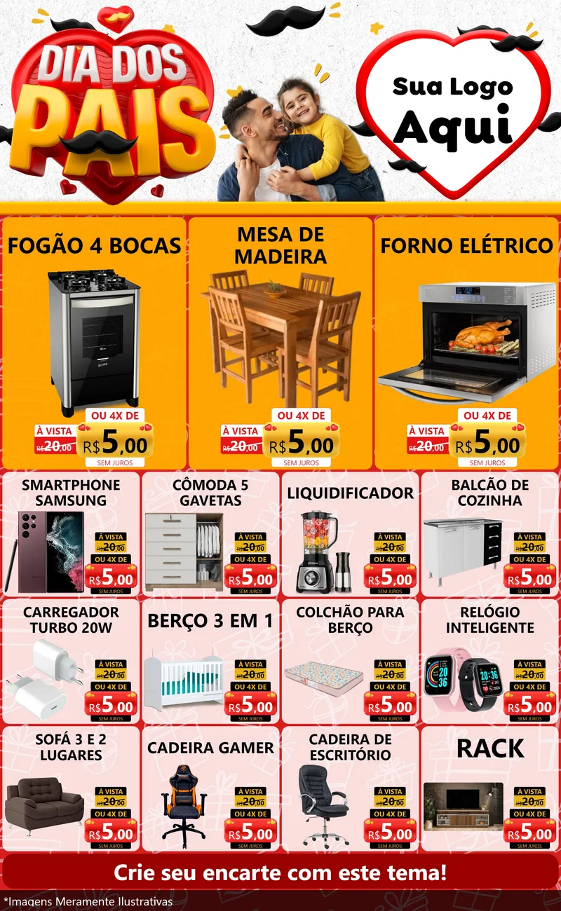 Modelo de Encarte para Encarte Grande com o tema Dia dos Pais para Móveis e Eletro