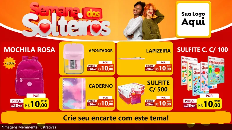 Modelo de TV para TV Horizontal com o tema Semana dos Solteiros para Papelaria