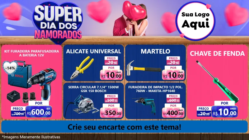 Modelo de TV para TV Horizontal com o tema Super Dia dos Namorados para Maquinas e Ferramentas