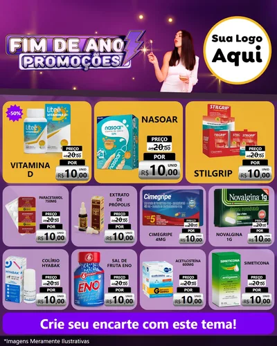 Modelo de Rede Social para Feed Instagram com o tema Fim de Ano Promoções para Farmácia