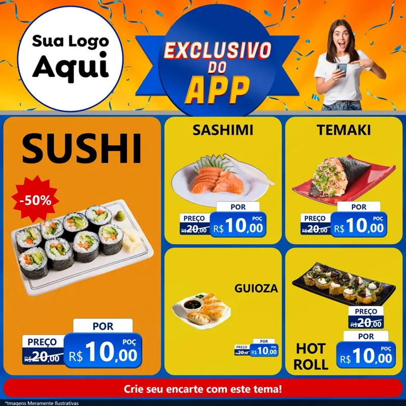 Modelo de Rede Social para Feed Facebook com o tema Exclusivo do Aplicativo para Comida japonesa