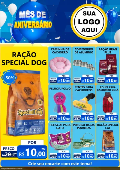 Modelo de Encarte para Encarte A4 Vertical com o tema Mês de Aniversário para Pet Shop