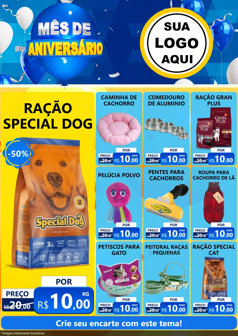 Modelo de Encarte para Encarte A4 Vertical com o tema Mês de Aniversário para Pet Shop