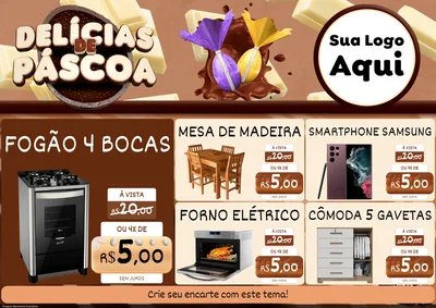 Modelo de Encarte para Encarte A4 Horizontal com o tema Delícias de Páscoa para Móveis e Eletro