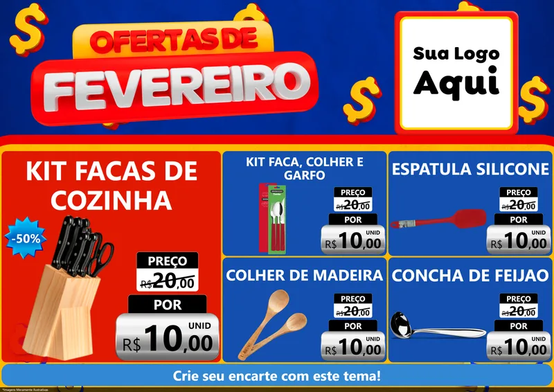 Modelo de Encarte para Encarte A4 Horizontal com o tema Ofertas de Fevereiro para Utilidades Domésticas