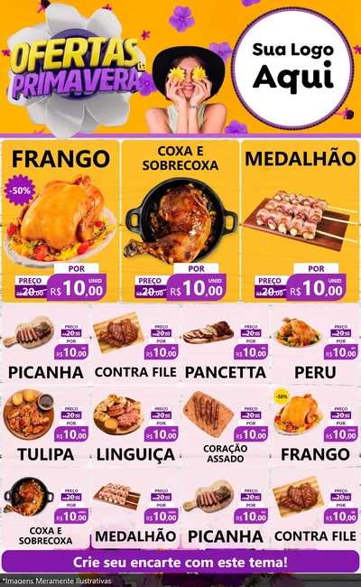 Modelo de Encarte para Encarte Grande com o tema Ofertas Da Primavera para Assados