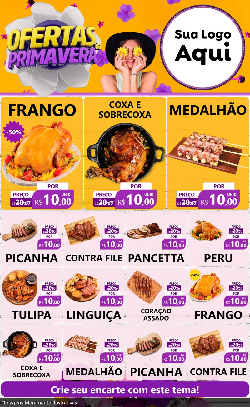 Modelo de Encarte para Encarte Grande com o tema Ofertas Da Primavera para Assados