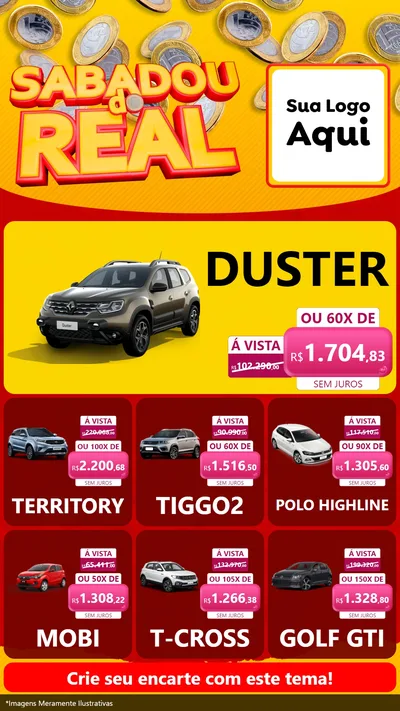 Modelo de Rede Social para Stories com o tema Sabadou do Real para Concessionaria de Carros