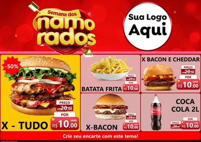 Modelo de Encarte para Encarte A4 Horizontal com o tema Semana dos namorados para Hamburgueria