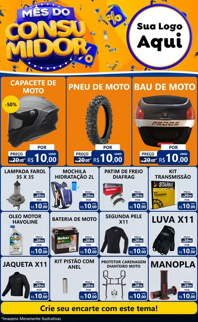 Modelo de Encarte para Encarte Grande com o tema Mês do Consumidor para Moto peças