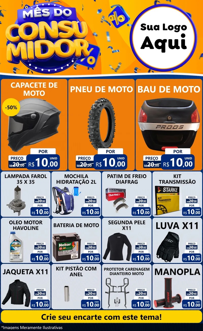 Modelo de Encarte para Encarte Grande com o tema Mês do Consumidor para Moto peças