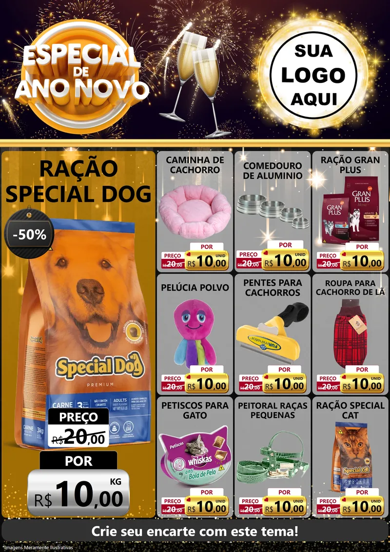 Modelo de Encarte para Encarte A4 Vertical com o tema Especial de Ano Novo para Pet Shop