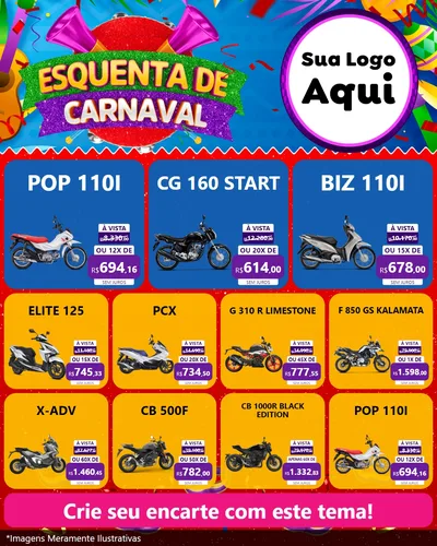 Modelo de Rede Social para Feed Instagram com o tema Esquenta de Carnaval para Concessionaria de Motos