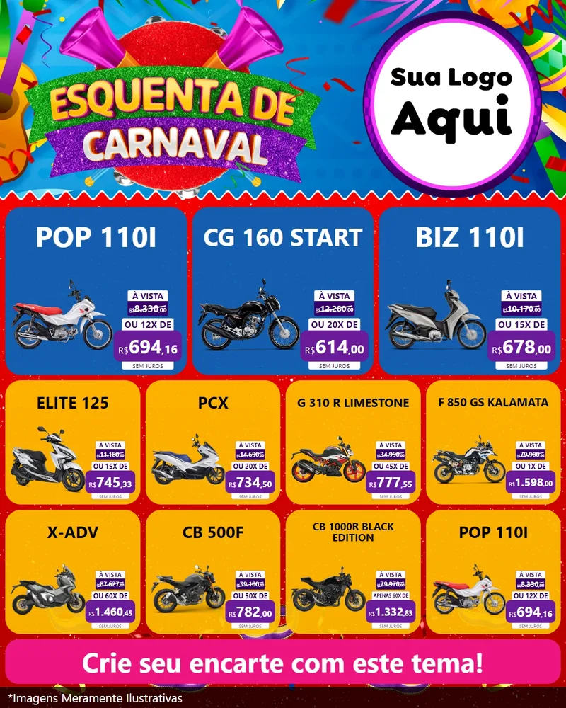 Modelo de Rede Social para Feed Instagram com o tema Esquenta de Carnaval para Concessionaria de Motos
