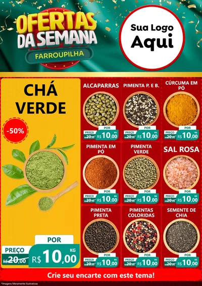 Modelo de Encarte para Encarte A4 Vertical com o tema Ofertas da Semana Farroupilha para Produtos Naturais