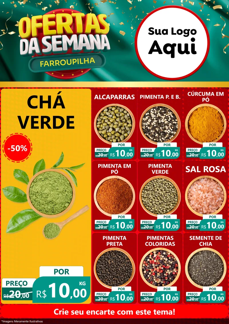 Modelo de Encarte para Encarte A4 Vertical com o tema Ofertas da Semana Farroupilha para Produtos Naturais