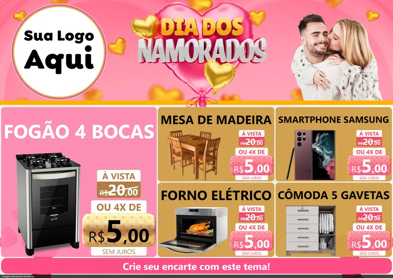 Modelo de Encarte para Encarte A4 Horizontal com o tema Dia dos Namorados para Móveis e Eletro