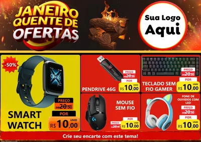 Modelo de Encarte para Encarte A4 Horizontal com o tema Janeiro Quente de Ofertas para Informática