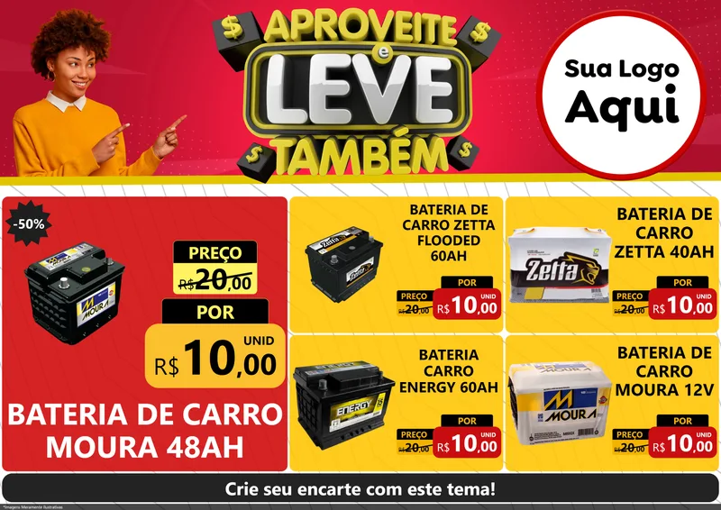 Modelo de Encarte para Encarte A4 Horizontal com o tema Aproveite e Leve Também para Baterias Elétricas