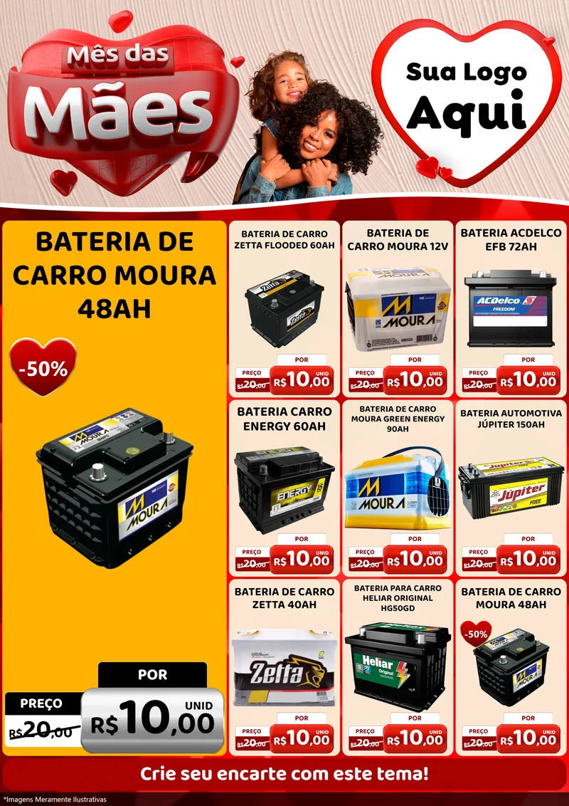 Modelo de Encarte para Encarte A4 Vertical com o tema Mês das Mães para Baterias Elétricas