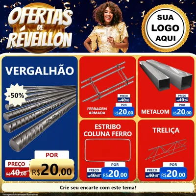 Modelo de Rede Social para Feed Facebook com o tema Ofertas de Réveillon para Ferragens