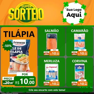 Modelo de Rede Social para Feed Facebook com o tema Super Sorteio para Peixaria