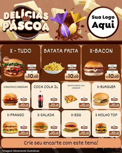 Modelo de Rede Social para Feed Instagram com o tema Delícias de Páscoa para Hamburgueria