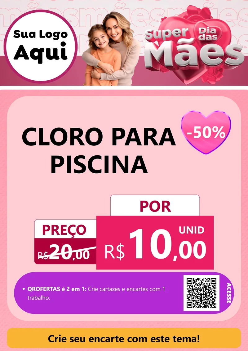 Modelo de Cartaz para Cartaz A4 Vertical com o tema Super Dia Das Mães para Produtos para Piscina