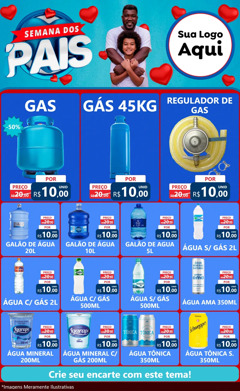 Modelo de Encarte para Encarte Grande com o tema Semana Dos Pais para Água e gás