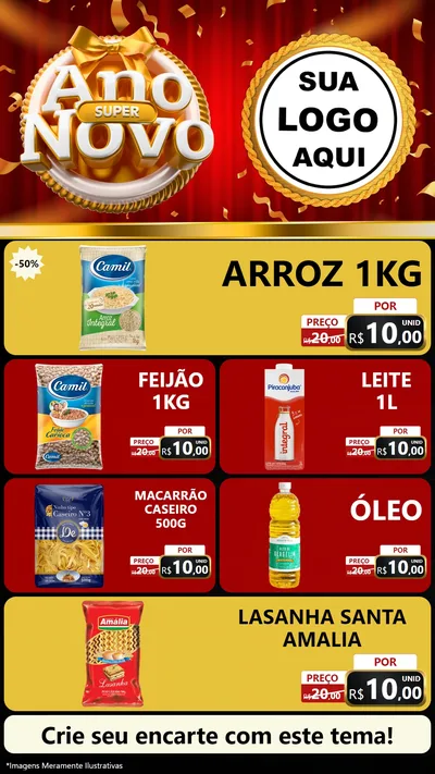 Modelo de TV para TV Vertical com o tema Super Ano Novo para Supermercado