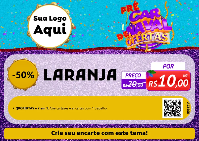 Modelo de Cartaz para Cartaz A4 Horizontal com o tema Pré Carnaval de Ofertas para Hortifrúti