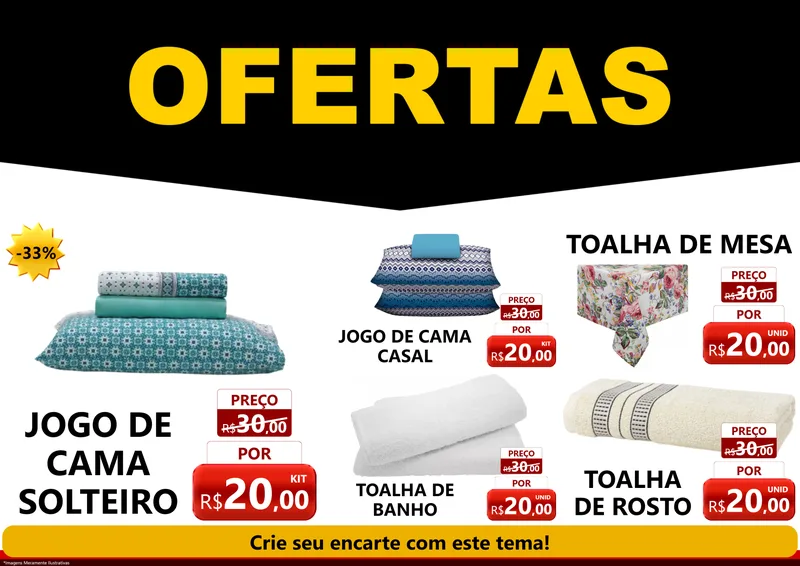 Modelo de Encarte para Encarte A4 Horizontal com o tema Ofertas Preto e Vermelho Cartaz para Cama, Mesa e Banho