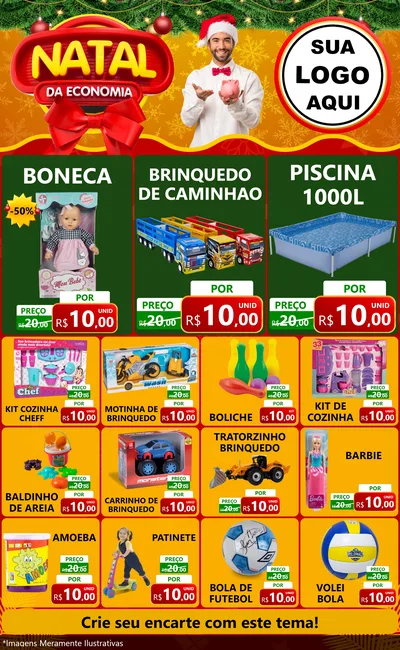 Modelo de Encarte para Encarte Grande com o tema Natal da Economia para Brinquedos