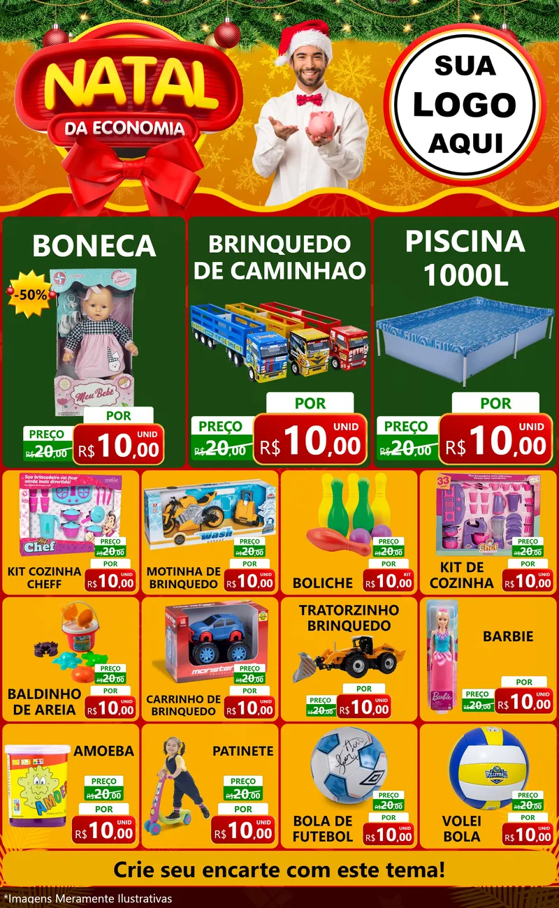 Modelo de Encarte para Encarte Grande com o tema Natal da Economia para Brinquedos