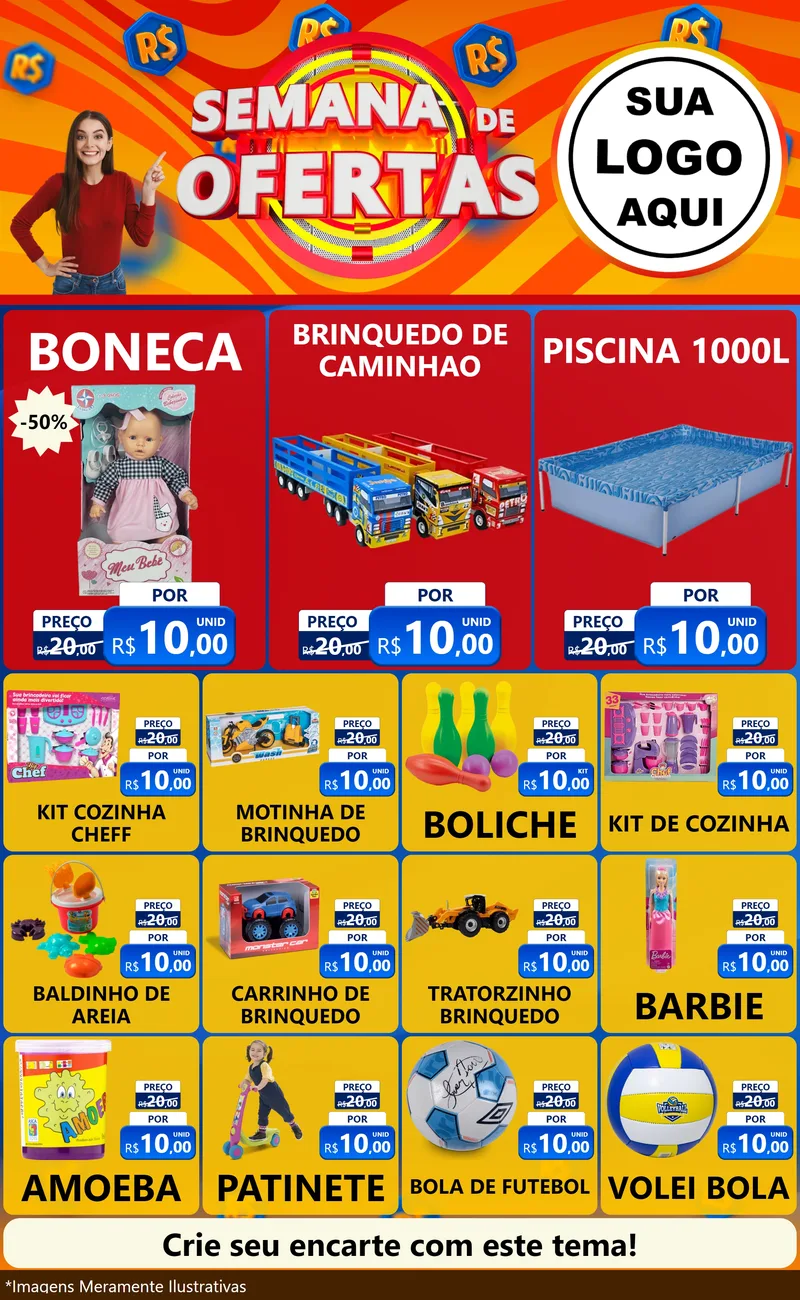 Modelo de Encarte para Encarte Grande com o tema Semana de Ofertas para Brinquedos