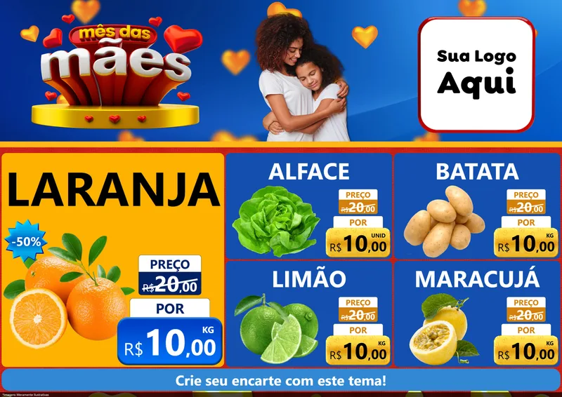 Modelo de Encarte para Encarte A4 Horizontal com o tema Mês das Mães para Hortifrúti