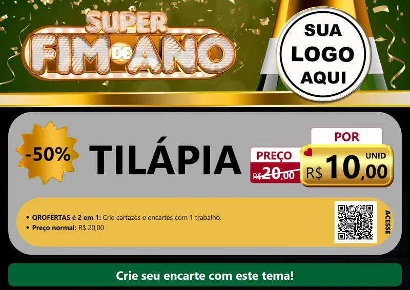 Modelo de Cartaz para Cartaz A4 Horizontal com o tema Super Fim de Ano para Peixaria