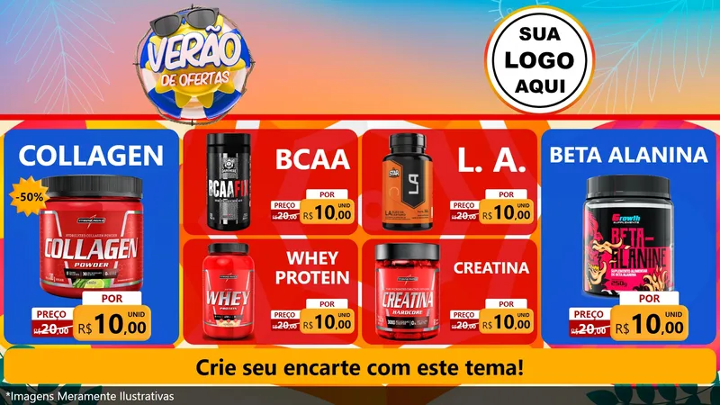 Modelo de TV para TV Horizontal com o tema Verão de Ofertas para Suplementos alimentares