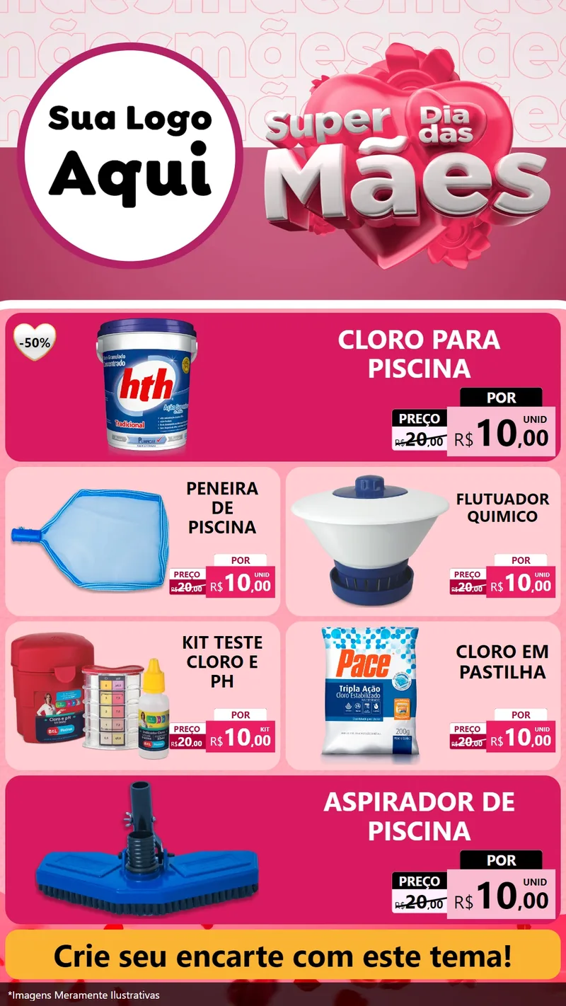 Modelo de TV para TV Vertical com o tema Super Dia Das Mães para Produtos para Piscina